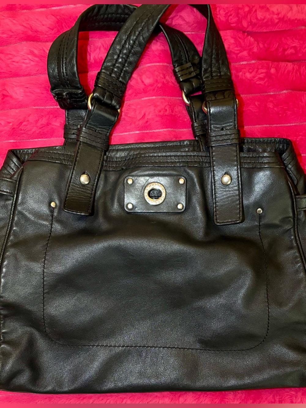 Marc By Marc Jacobs Black Leather Double-Handle Shoulder Bag with Gold Hardware